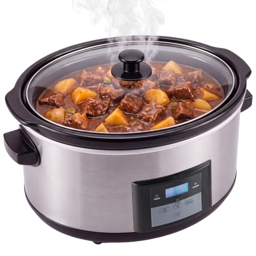 8.5 Qt Aluminum White Slow Cooker with Timer - Large Capacity for 10+ Servings