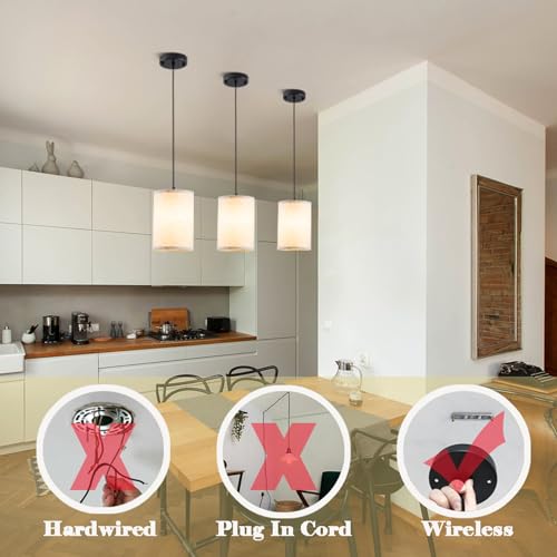 Civaza Battery Operated Pendant Lights 3-Pack with Remote, Rechargeable LED Hanging Lamps for Kitchen & Living Room