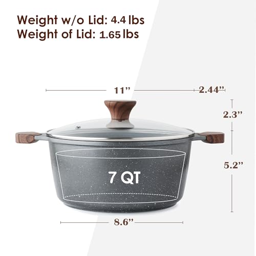 SENSARTE 7 Quart Nonstick Stock Pot with Lid, Gray - Induction Compatible