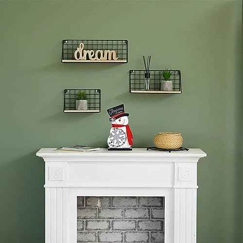 Christmas Countdown Advent Calendar, Wooden Snowman Christmas Decoration, Rustic Farmhouse Merry Christmas Sign, Festive Xmas Decor Centerpiece for Home Table Tiered Tray Mantel (Wood)
