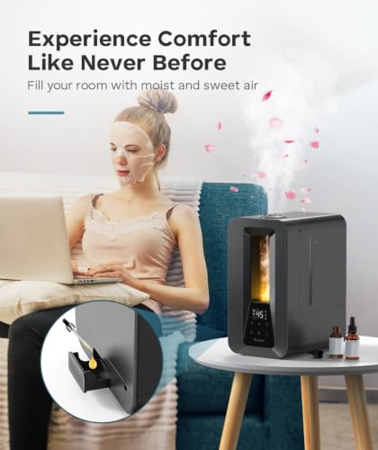 6L Cool Mist Humidifier for Large Bedroom - 50H Runtime, 7-Color Mood Light