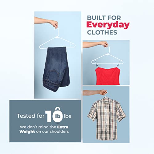 60 Pack White Plastic Clothes Hangers - 6lb Capacity, Space-Saving & Durable, Made in USA by Neaties