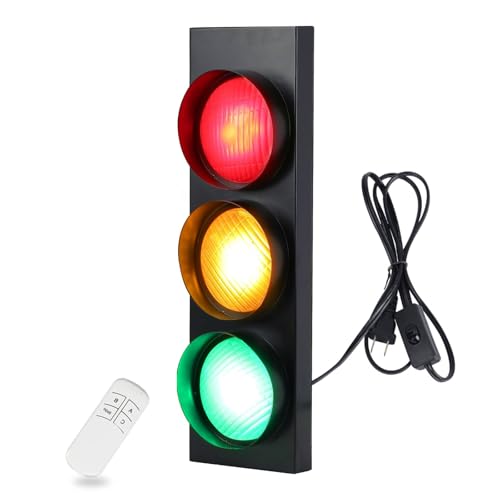 HOMIER 1-Side 3-Light Retro Traffic Light Wall Lamp with Remote Control for Kids Bedroom & Home Decor