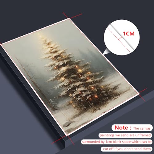 XMQQLL 16x24 in Vintage Christmas Tree Wall Art — Moody Neutral Canvas Print, Unframed