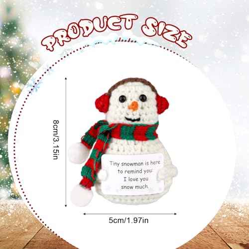 Positive Snowman, Funny Knitted Snowman Inspirational Gift with Positive Card Cute Crochet Potato Positive Christmas Encouragement Crocheted Doll for Room Office Desktop Decoration