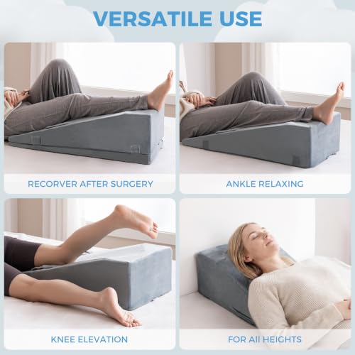 Ganondorf Grey Single Leg Elevation Pillow with Pad - Adjustable Foam Wedge for Post-Surgery Support