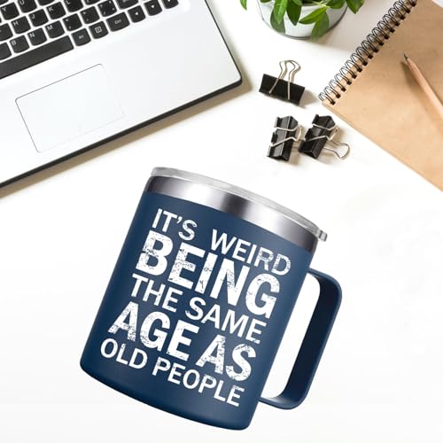 Abledn Navy Blue Funny Birthday Mug for Men 14oz - Old People Humour Gift