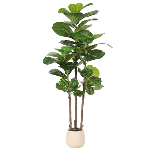 5ft Realead Artificial Fiddle Leaf Fig Tree with White Planter - Realistic Faux Plant