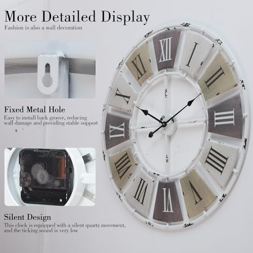 Elegant Scale 32-Inch Distressed Metal Wall Clock with Roman Numerals – Farmhouse Decor