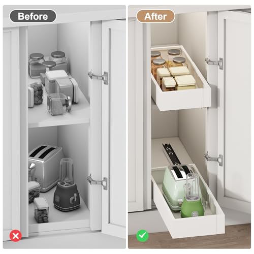 White Expandable Pull Out Cabinet Organizer 7-11 W x 17-24 D Adhesive