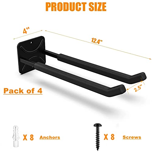 Garage Storage Hooks 4-Pack - Heavy-Duty Wall Mount Tool Organizer, 12.4 Inch