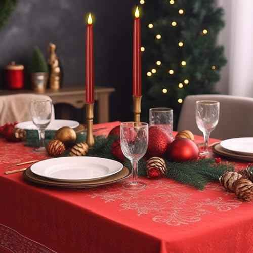 Flameless Taper Candle with Remote Control, 3pack Plastic LED Candles, Flickering Candles Battery Operated,9.2''Classic Tall Candle for Wedding, Party,Christmas,Home Decor £¨Red