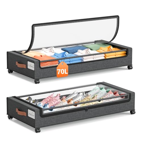Yecaye 70L Under Bed Storage Containers with Wheels - Extra Large 2Pack Grey