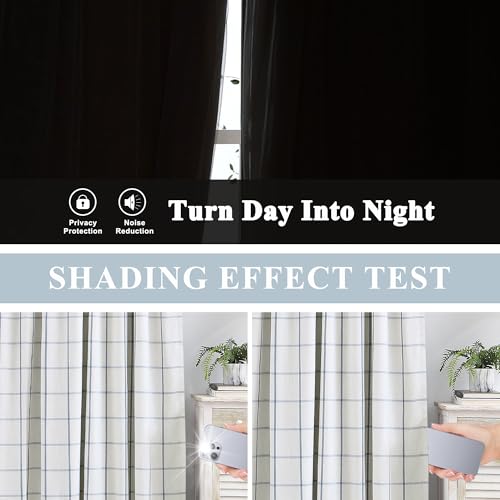 Cornflower Blue Plaid Linen Blackout Curtains 40x108 Pack of 2 - Thermal Insulated, Pinch Pleated Room Darkening Drapes