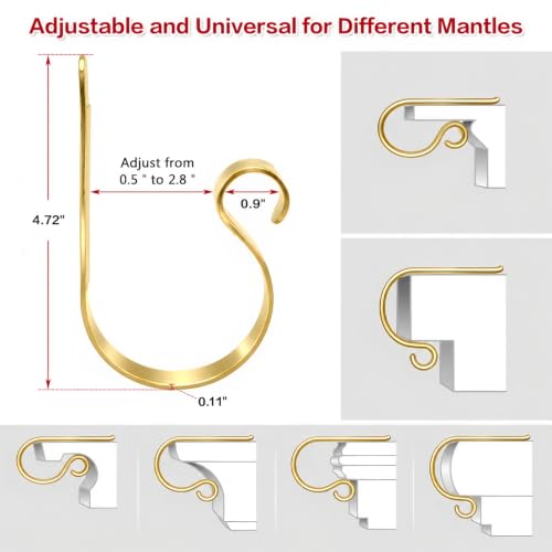 MSHALADE Gold Christmas Stocking Holders for Mantle - Set of 4, Heavy Duty Iron Stocking Hangers