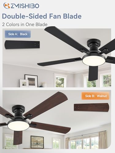 52 Inch Flush Mount Ceiling Fan with Light and Remote - Black Variation