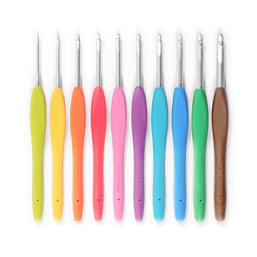 Crochet Hook Set with 10 Bright Color Handles - Amour Aluminum Needles