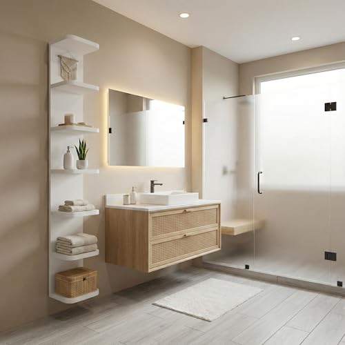 7 Tier Wall Shelf Unit - White Floating Shelves with Curved Edges for Storage & Display