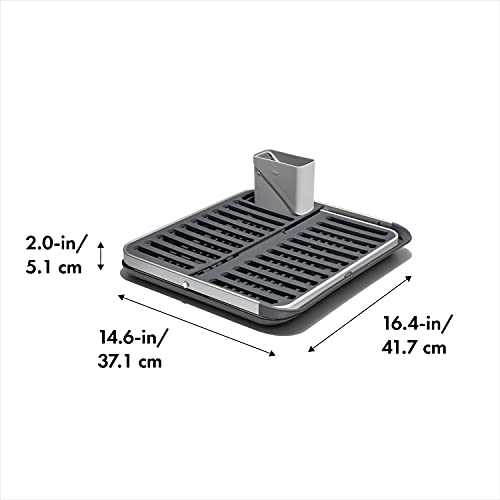 OXO Good Grips Aluminum Fold Flat Dish Drying Rack - 2-Tier, Removable Utensil Cup, Compact Storage