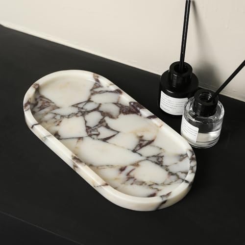 FutureStone 10x5x0.7 Inch Natural Marble Oval Tray - Calacatta Viola Design