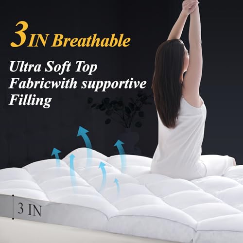White Twin Mattress Topper 3 Inch Ultra Thick Supportive Memory Foam Bedding