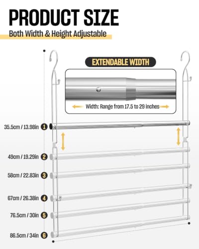 Stainless Steel Hanging Closet Rod with Side Hooks - Adjustable 29 Inch, 2 Pack