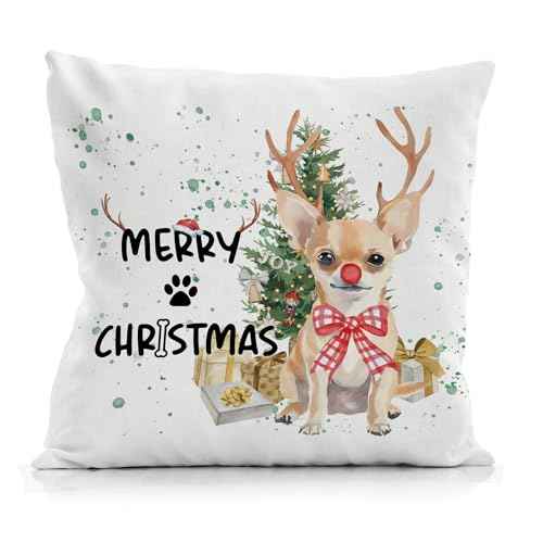 Chihuahua Christmas Pillows Covers 18x18, Merry Christmas Dog Pillow Covers for Couch Bed, Chihuahua Gifts for Women£¬Chihuahua Dog Christmas Decorations for Living Room Bedroom
