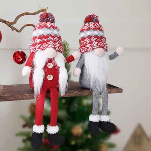 Christmas Gnomes Decorations 2 Pack Handmade Elf Santa Tomte Swedish Gnome Scandinavian Figurine Nordic Gnome Christmas Table Home Ornaments for Holiday Party Gifts