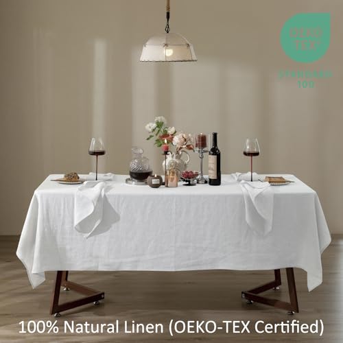 Talasily 100% Linen Tablecloth 60x144 White Stone-Washed Rectangular