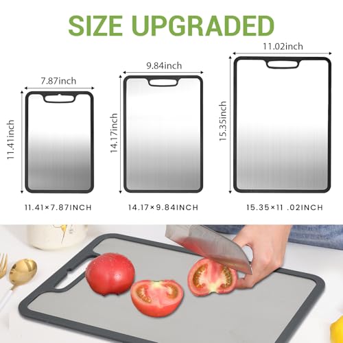 Banquiura Titanium Cutting Board Set of 3 - Large, Medium, Small with Silicone Non-Slip Edges