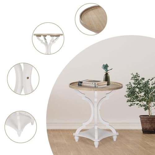 Wnutrees Farmhouse Round Accent End Table White - No Power Strip, Rustic Style