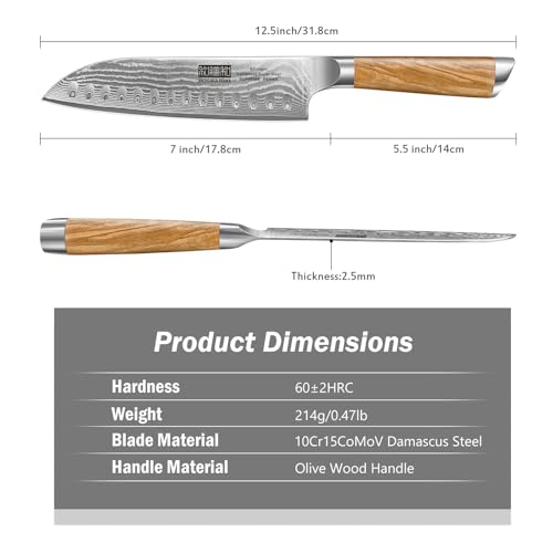 HOSHANHO Damascus Chef Knife Set - Paring, Santoku, Nakiri, Bread Knife