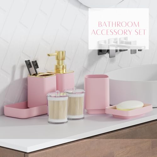 WSBArt Pink Bathroom Set with 4-Gallon Swing-Top Trash Can - 9-Piece Bathroom Accessories, Pink Bath Decor - Variation: Pink Swing-Top / Bath Set