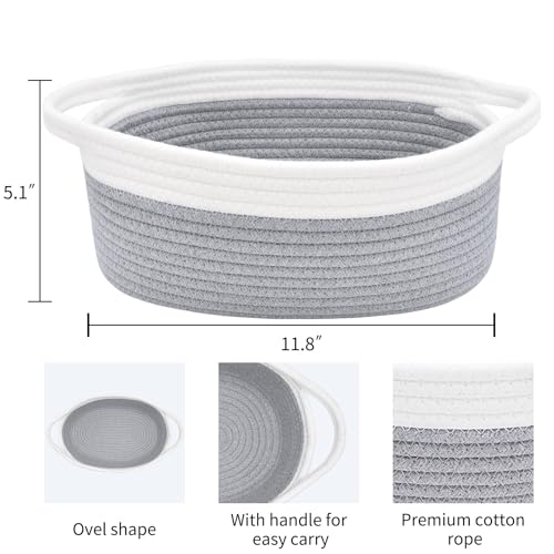 ABenkle 1 Pack Small Rope Storage Basket with Handles, Grey, 12x8x5 Inches - Boho Pet Toy & Organizer Bin for Nursery, Home, Gifts