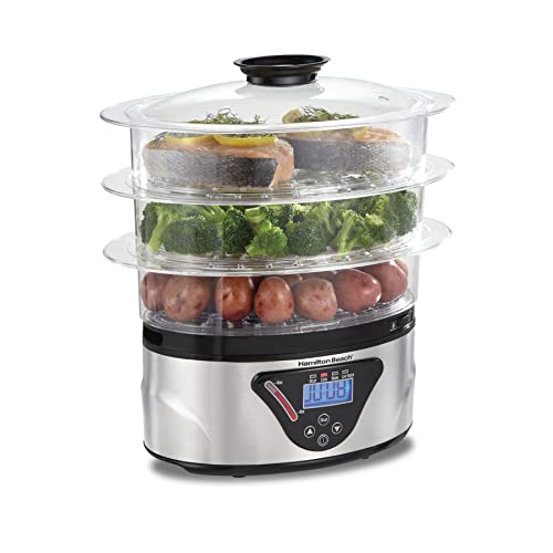 Hamilton Beach 8.25 Qt Black Stainless Steel Digital Food Steamer with 3-Tier Bowls