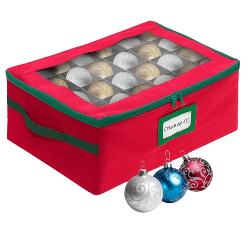 HOLDN’ STORAGE Christmas Ornament Storage Box with Dividers - Fits 48 Ornaments - Red, 48 - Holiday Ornaments