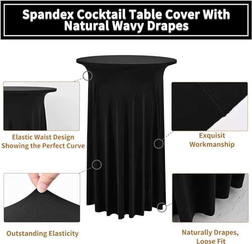 Black Round Cocktail Table Skirt 32x43 Inches - 10 Pack - Stretch Spandex