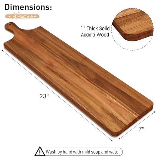 2 Pcs Acacia Cutting Boards 23 x 7 Inches with Handles – Large Charcuterie Boards