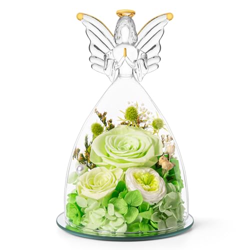 Forever Preserved Rose in Glass Angel Figurine – Green Mother’s Day Gift by RoseValley
