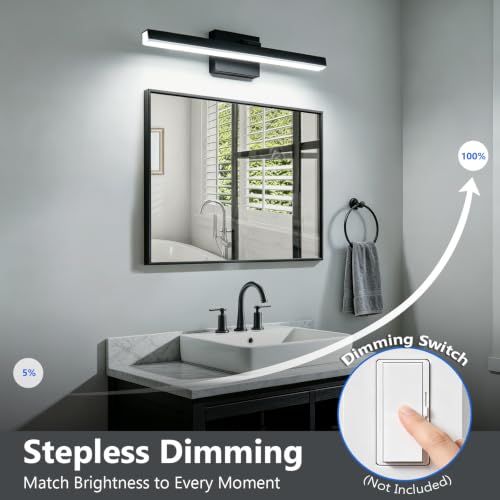 24-Inch Dimmable LED Bathroom Vanity Light - Black, Rotatable, Over Mirror, 6000K Cool White