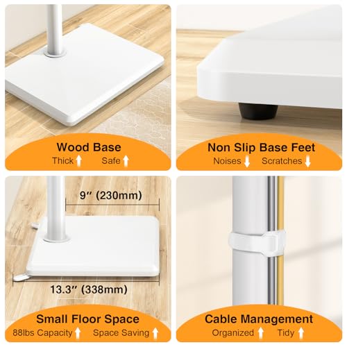 TVON Universal Floor TV Stand with Mount for 32-65 Inch TVs, White Wooden Base