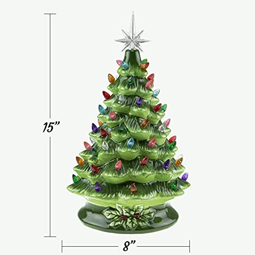 Clever Creations 15 Inch Green Pre-Lit Ceramic Christmas Tree with Multicolored Lights
