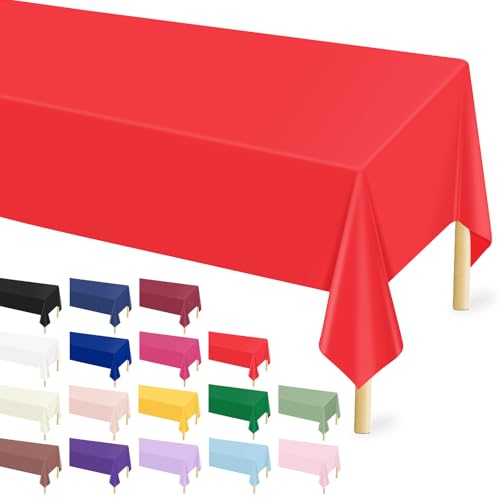 Mulbozy Red Plastic Disposable Tablecloth 12 Pack - 54 x 108 Inches Rectangle