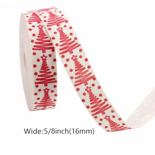 Red Tree Merry Christmas Ribbon - 5/8 Inch x 10 Yards, Holiday Decoration