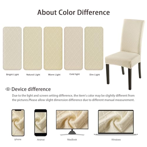 SearchI Beige Rhombus Set of 6 Dining Chair Covers - Stretch Jacquard Parson Slipcovers