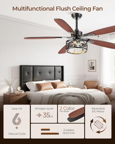 BLNAN 52 Inch Farmhouse Ceiling Fan with Lights & Remote, Dual-Color Blades, Quiet 6-Speed Reversible Fan for Living Room & Kitchen