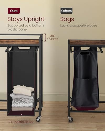 VASAGLE Laundry Sorter 2 Section, Rolling Cart with Shelf 29 Gal.