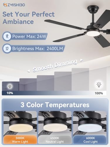 52-Inch Black Ceiling Fan with Lights and Remote Control - Modern Indoor Design Variation 1