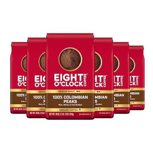 8 O'Clock Coffee Colombian Peaks Whole Bean Medium Roast Set - 6 Pack, 18oz Each