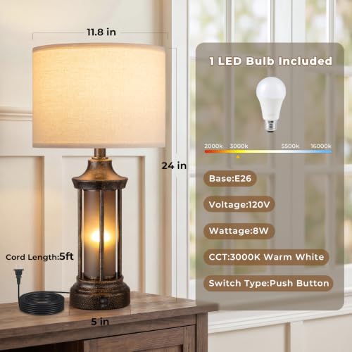 Seealle 24-inch Farmhouse & Industrial Table Lamps Set of 2 - Oat Shade & Black Base